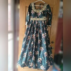 Dark Green Anarkli With Florals